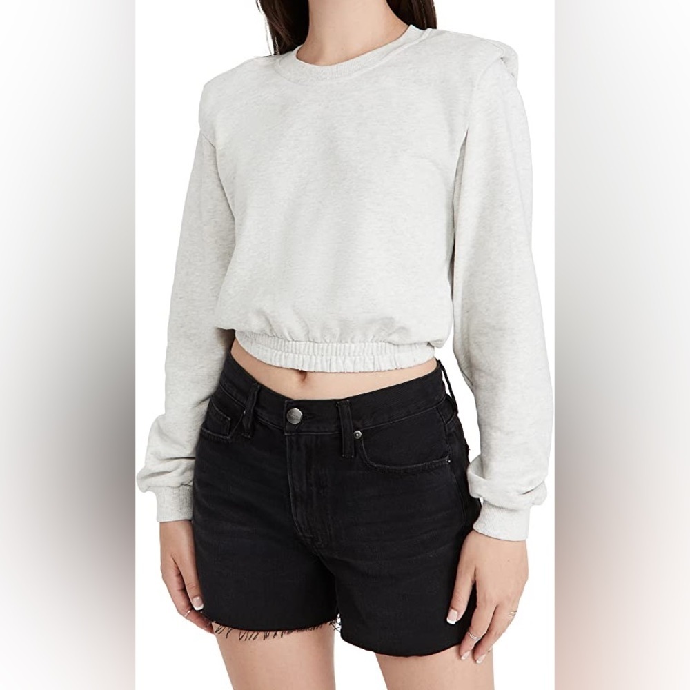 🩶 Blank NYC Light Heather Grey Sweatshirt with Padded Shoulder